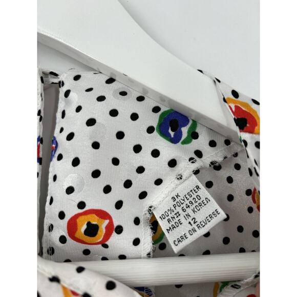 Marlis Vintage Blouse Womens 12 Large White Polka Dot Sheer Satin 80s Retro - Picture 9 of 16
